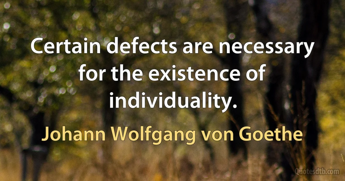 Certain defects are necessary for the existence of individuality. (Johann Wolfgang von Goethe)