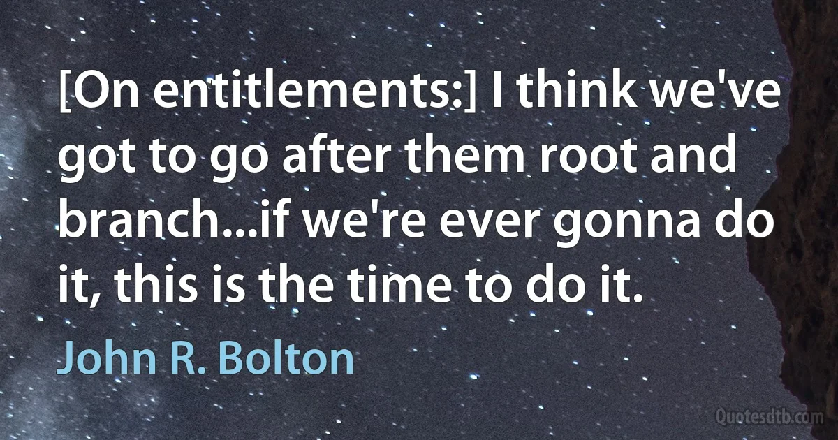 [On entitlements:] I think we've got to go after them root and branch...if we're ever gonna do it, this is the time to do it. (John R. Bolton)