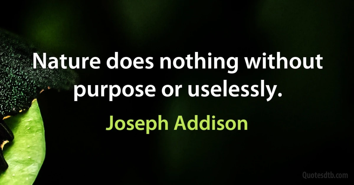 Nature does nothing without purpose or uselessly. (Joseph Addison)