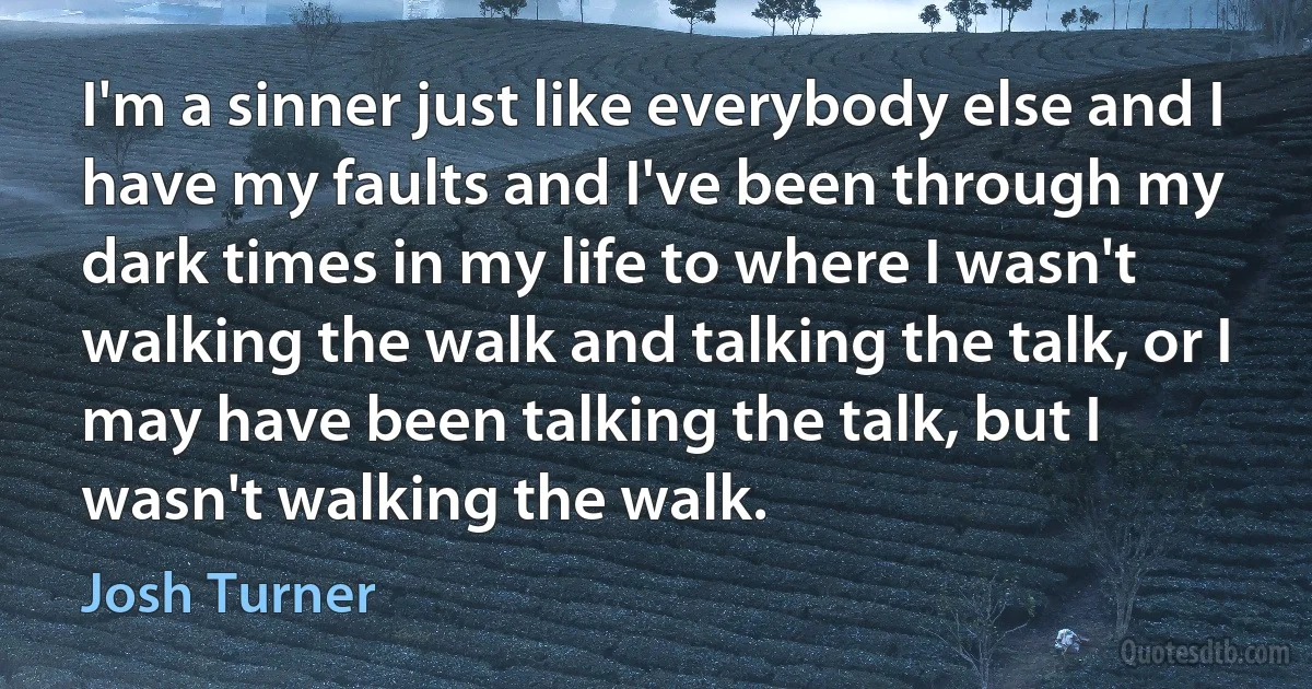 I'm a sinner just like everybody else and I have my faults and I've been through my dark times in my life to where I wasn't walking the walk and talking the talk, or I may have been talking the talk, but I wasn't walking the walk. (Josh Turner)