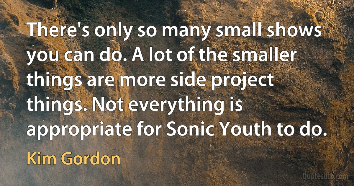 There's only so many small shows you can do. A lot of the smaller things are more side project things. Not everything is appropriate for Sonic Youth to do. (Kim Gordon)