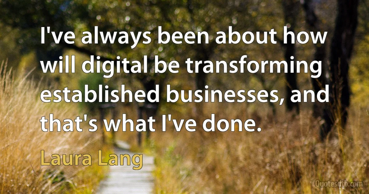 I've always been about how will digital be transforming established businesses, and that's what I've done. (Laura Lang)