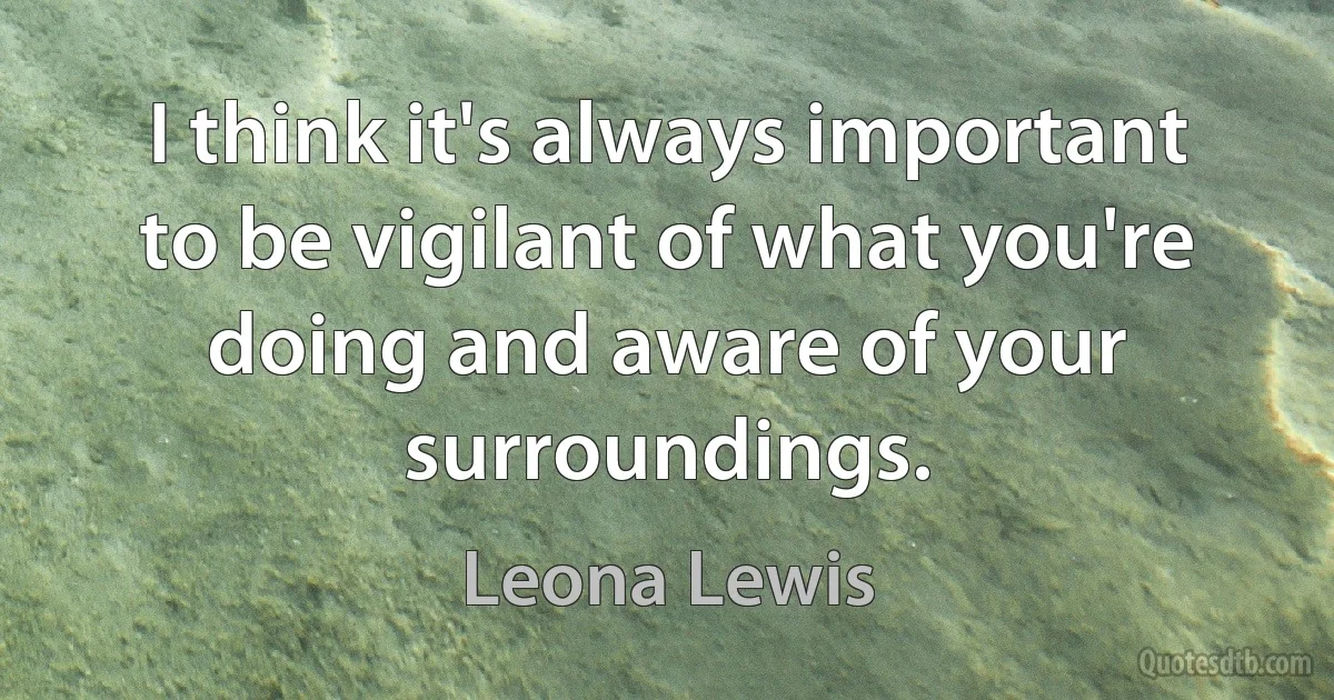 I think it's always important to be vigilant of what you're doing and aware of your surroundings. (Leona Lewis)