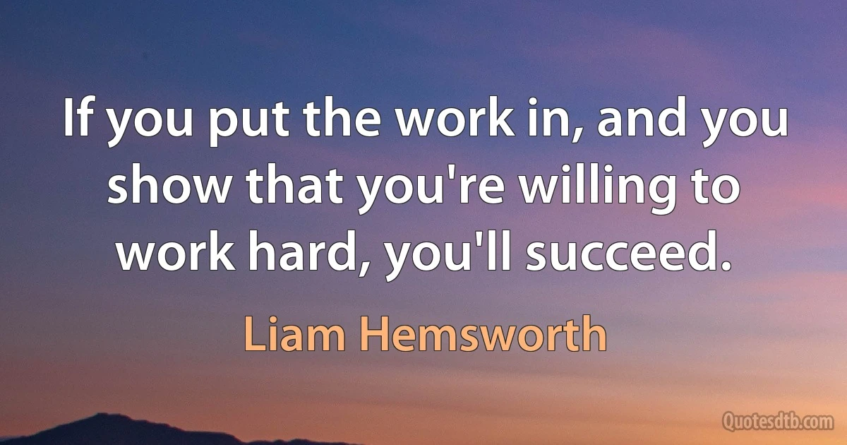 If you put the work in, and you show that you're willing to work hard, you'll succeed. (Liam Hemsworth)