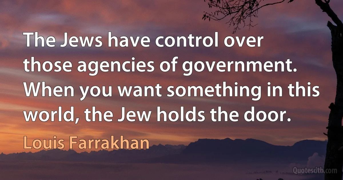 The Jews have control over those agencies of government. When you want something in this world, the Jew holds the door. (Louis Farrakhan)