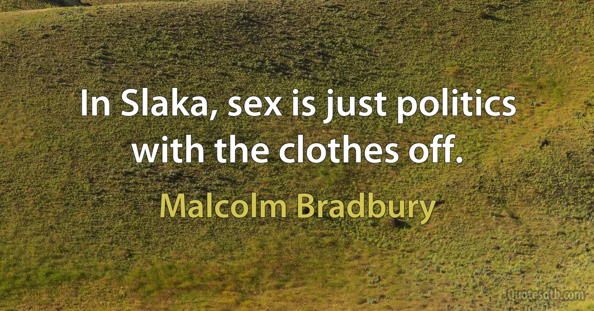 In Slaka, sex is just politics with the clothes off. (Malcolm Bradbury)