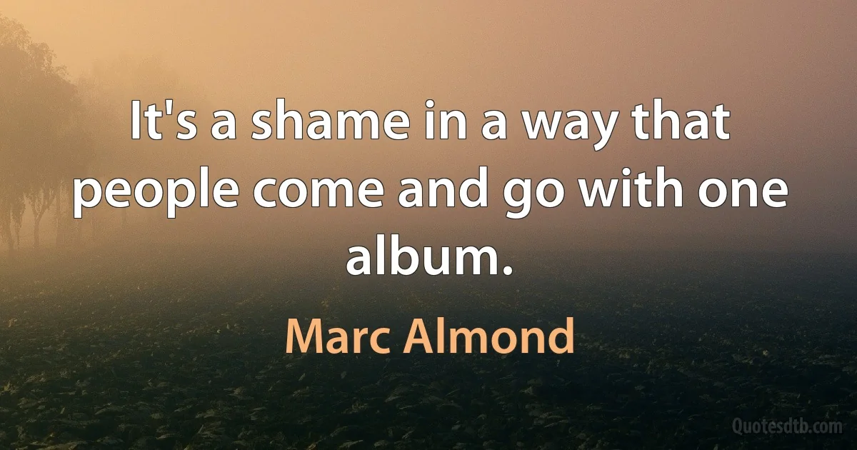 It's a shame in a way that people come and go with one album. (Marc Almond)