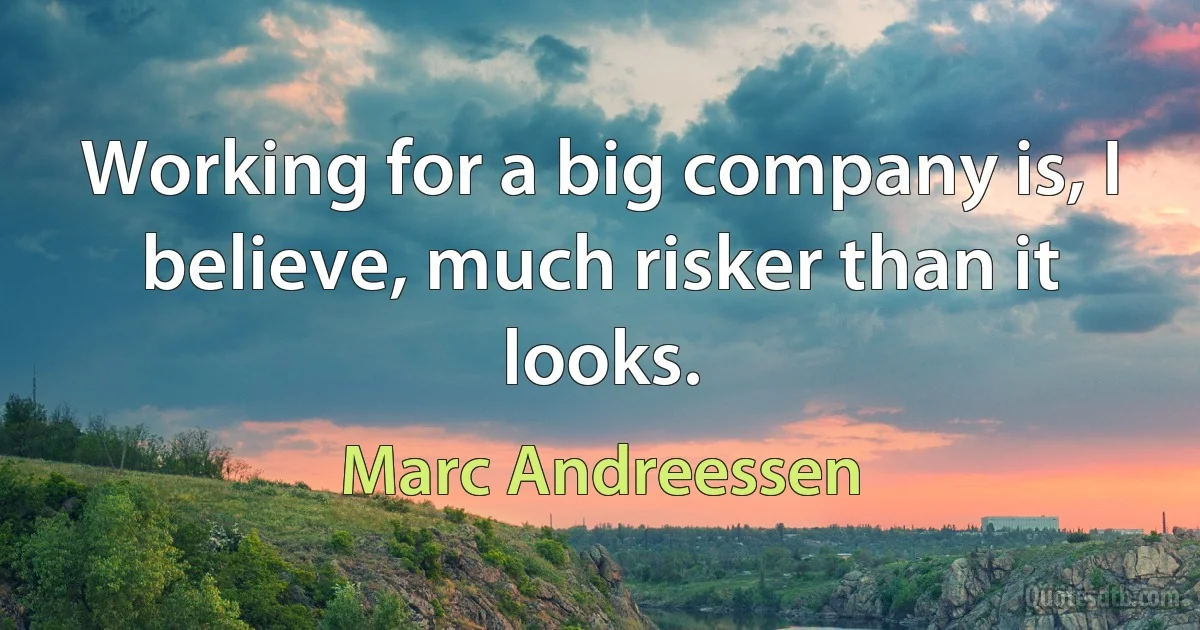 Working for a big company is, I believe, much risker than it looks. (Marc Andreessen)