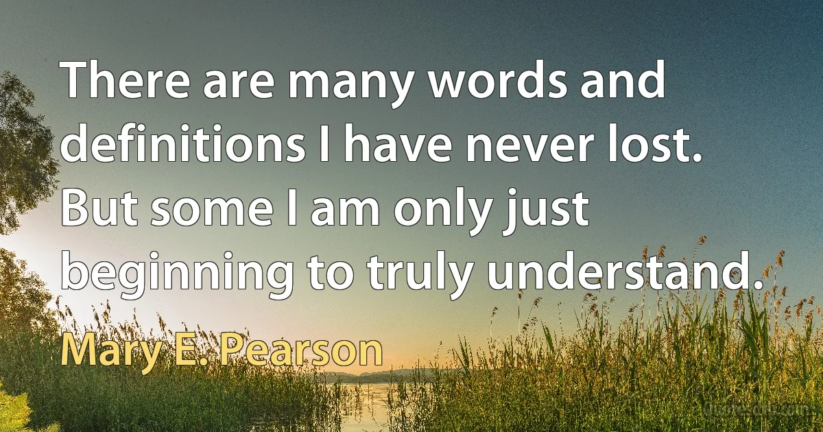 There are many words and definitions I have never lost. But some I am only just beginning to truly understand. (Mary E. Pearson)