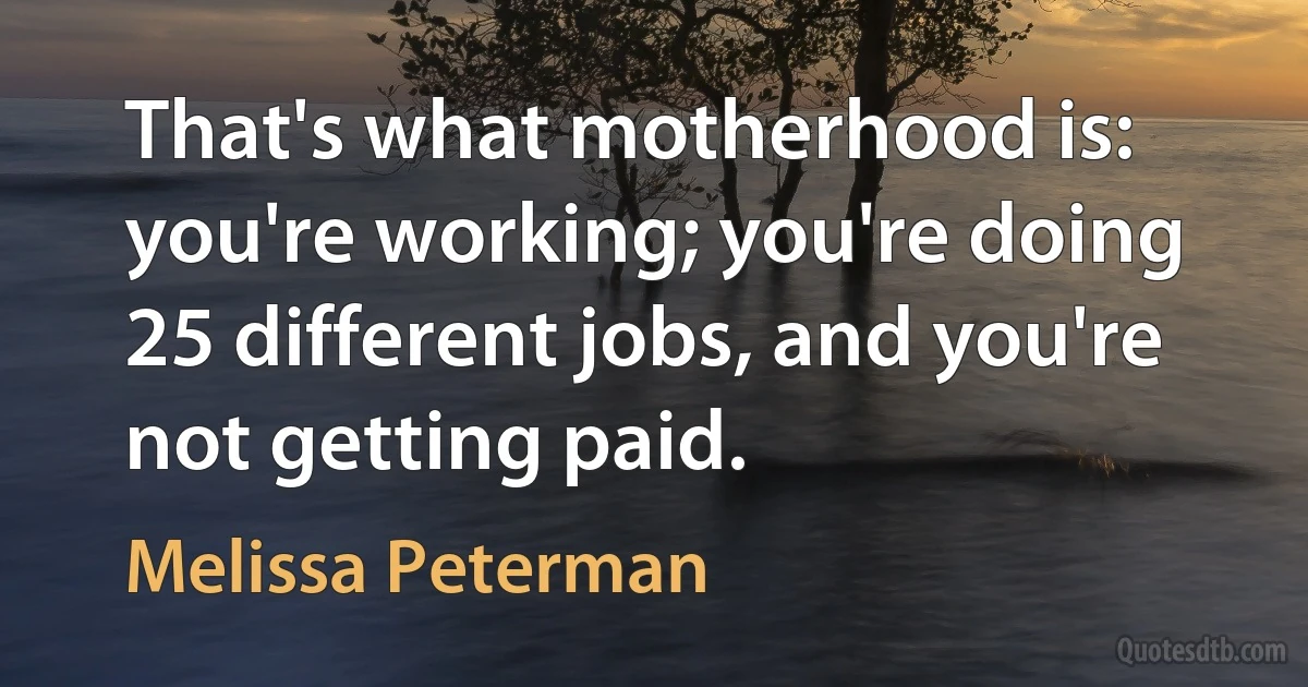 That's what motherhood is: you're working; you're doing 25 different jobs, and you're not getting paid. (Melissa Peterman)