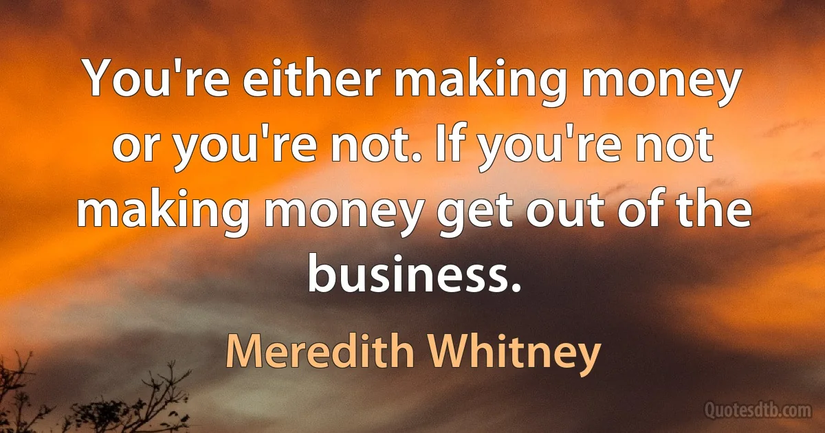 You're either making money or you're not. If you're not making money get out of the business. (Meredith Whitney)