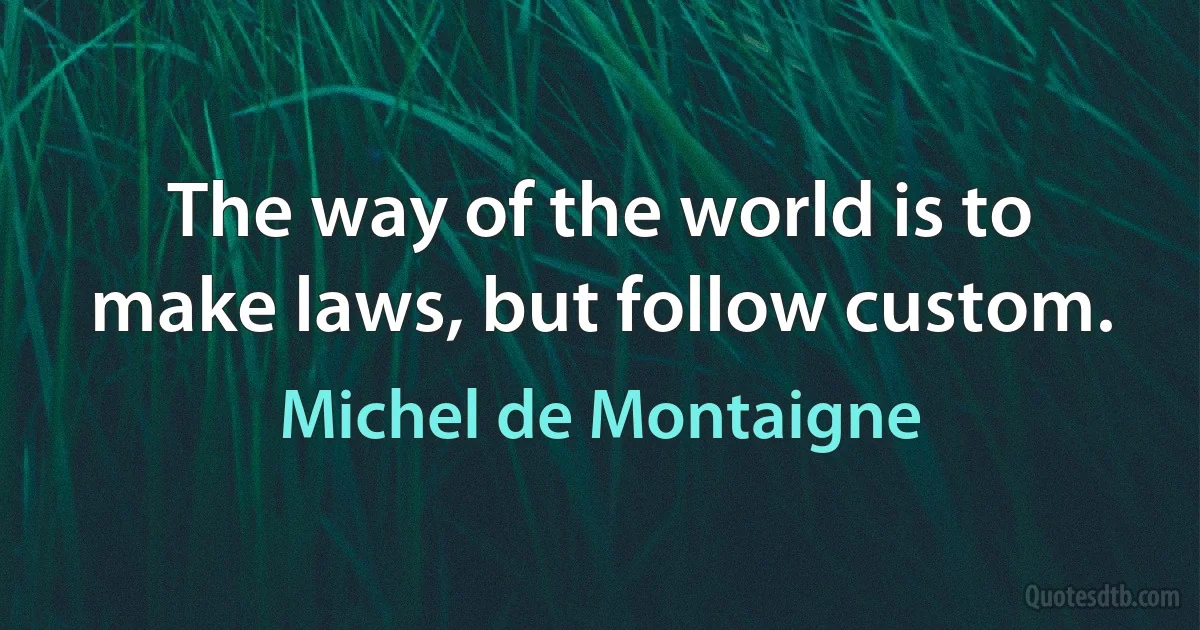 The way of the world is to make laws, but follow custom. (Michel de Montaigne)