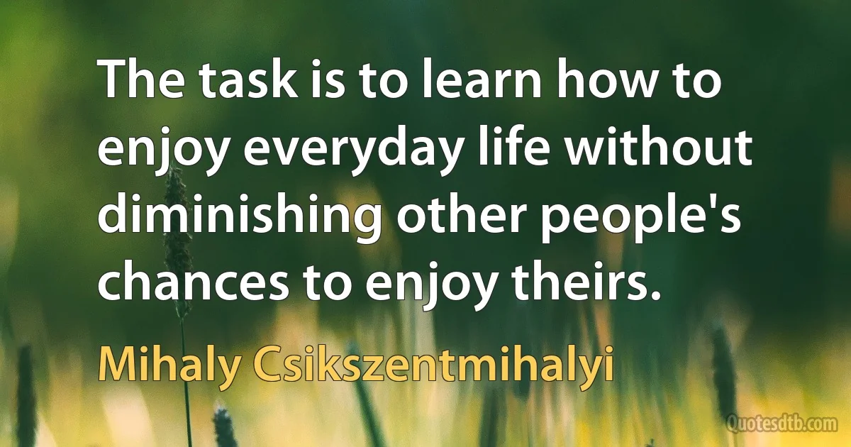 The task is to learn how to enjoy everyday life without diminishing other people's chances to enjoy theirs. (Mihaly Csikszentmihalyi)