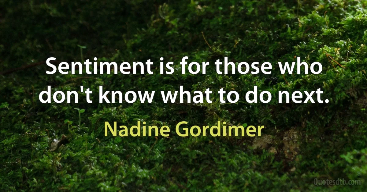 Sentiment is for those who don't know what to do next. (Nadine Gordimer)