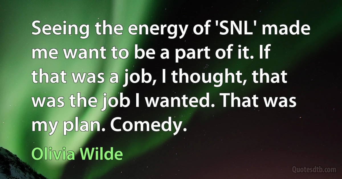 Seeing the energy of 'SNL' made me want to be a part of it. If that was a job, I thought, that was the job I wanted. That was my plan. Comedy. (Olivia Wilde)