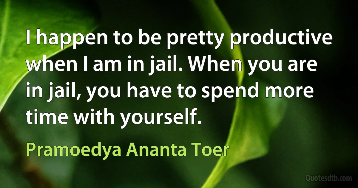 I happen to be pretty productive when I am in jail. When you are in jail, you have to spend more time with yourself. (Pramoedya Ananta Toer)