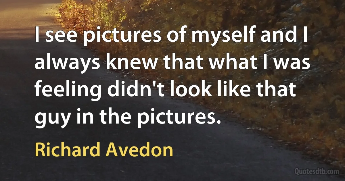 I see pictures of myself and I always knew that what I was feeling didn't look like that guy in the pictures. (Richard Avedon)