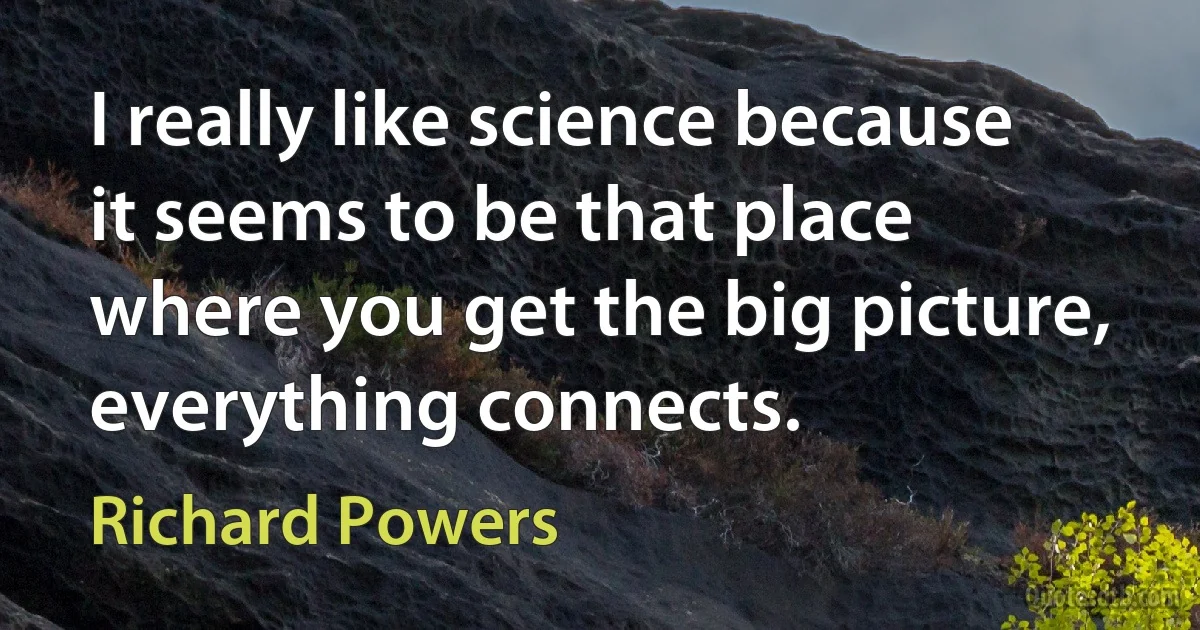 I really like science because it seems to be that place where you get the big picture, everything connects. (Richard Powers)