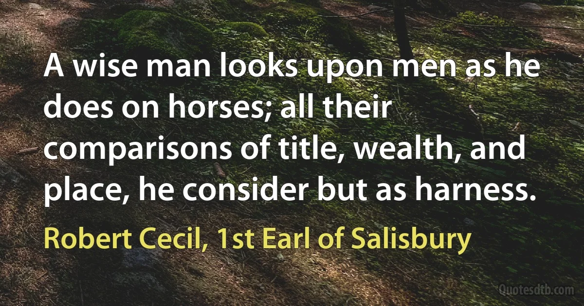 A wise man looks upon men as he does on horses; all their comparisons of title, wealth, and place, he consider but as harness. (Robert Cecil, 1st Earl of Salisbury)