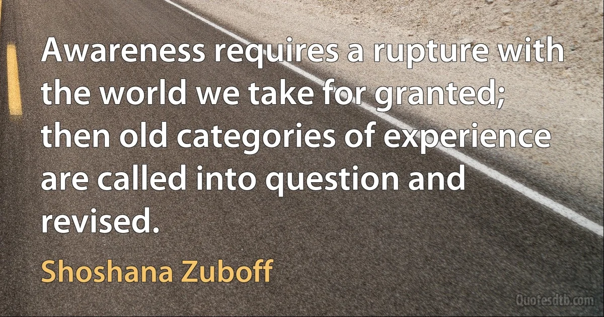 Awareness requires a rupture with the world we take for granted; then old categories of experience are called into question and revised. (Shoshana Zuboff)