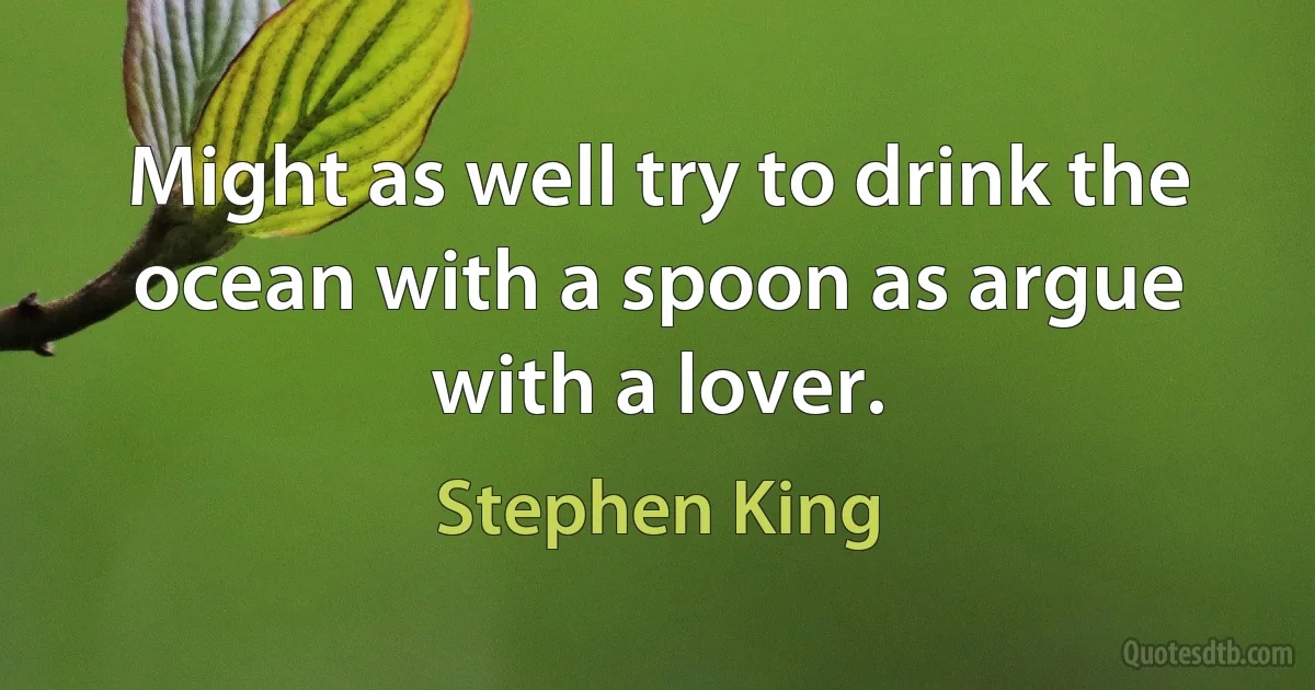 Might as well try to drink the ocean with a spoon as argue with a lover. (Stephen King)