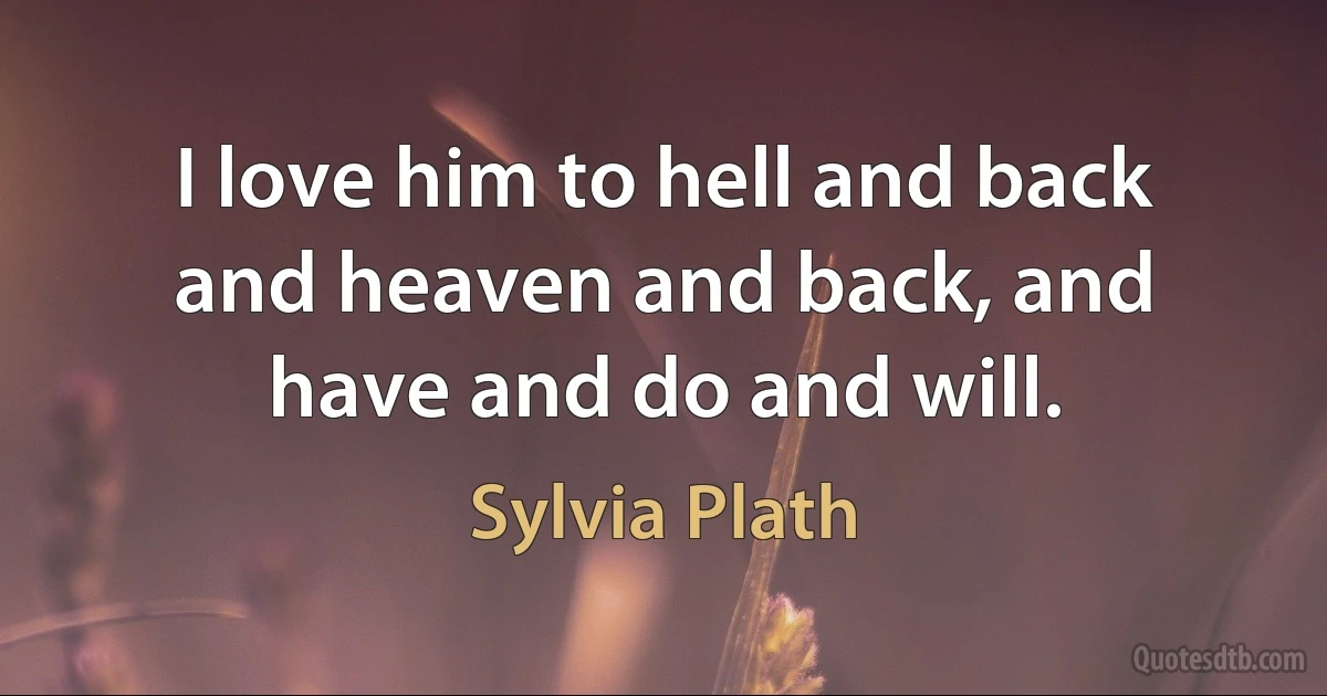 I love him to hell and back and heaven and back, and have and do and will. (Sylvia Plath)