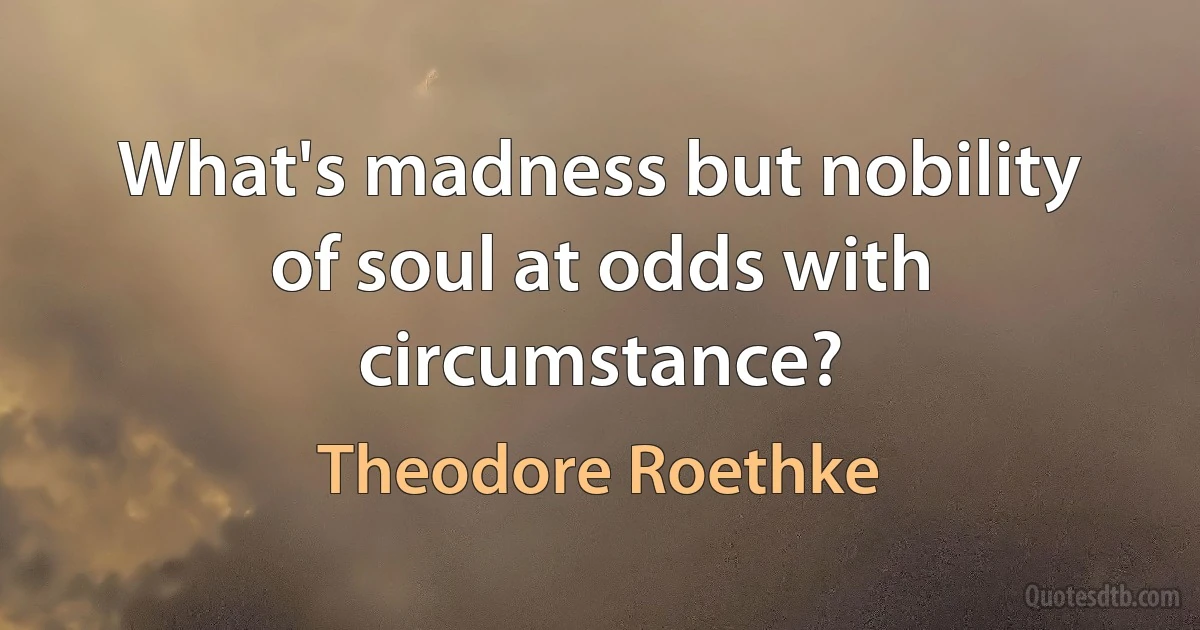 What's madness but nobility of soul at odds with circumstance? (Theodore Roethke)