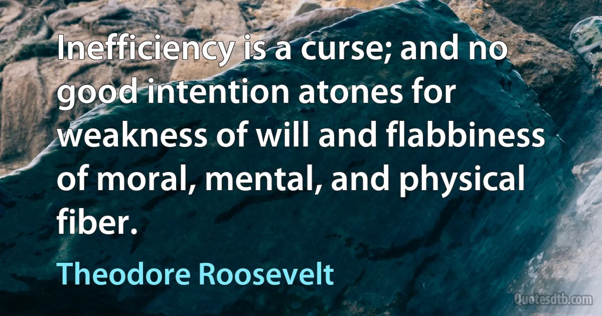 Inefficiency is a curse; and no good intention atones for weakness of will and flabbiness of moral, mental, and physical fiber. (Theodore Roosevelt)