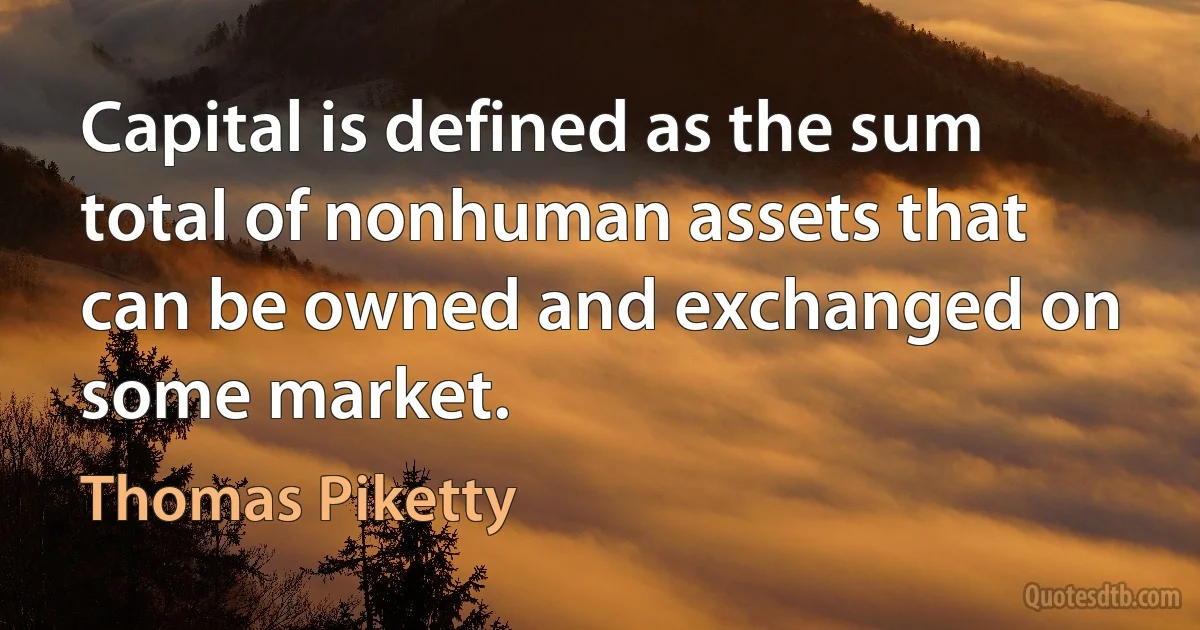 Capital is defined as the sum total of nonhuman assets that can be owned and exchanged on some market. (Thomas Piketty)