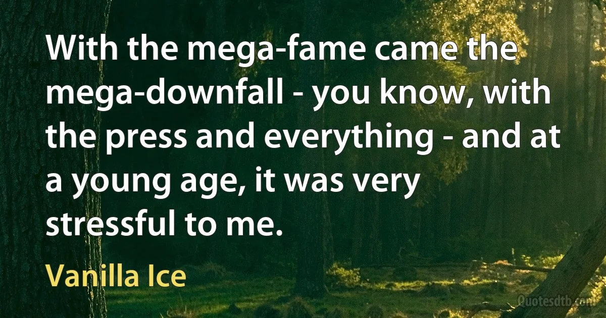 With the mega-fame came the mega-downfall - you know, with the press and everything - and at a young age, it was very stressful to me. (Vanilla Ice)