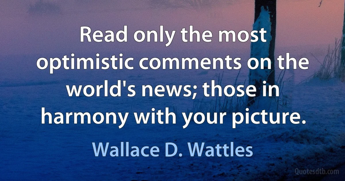 Read only the most optimistic comments on the world's news; those in harmony with your picture. (Wallace D. Wattles)