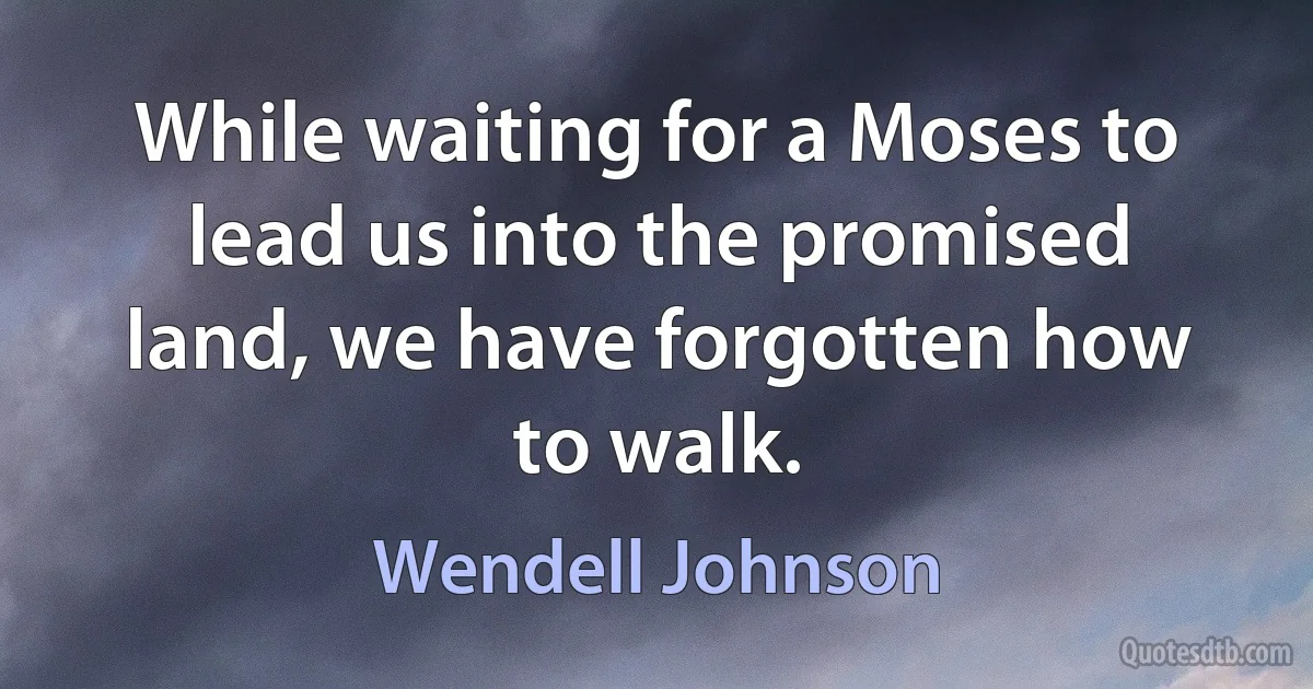 While waiting for a Moses to lead us into the promised land, we have forgotten how to walk. (Wendell Johnson)