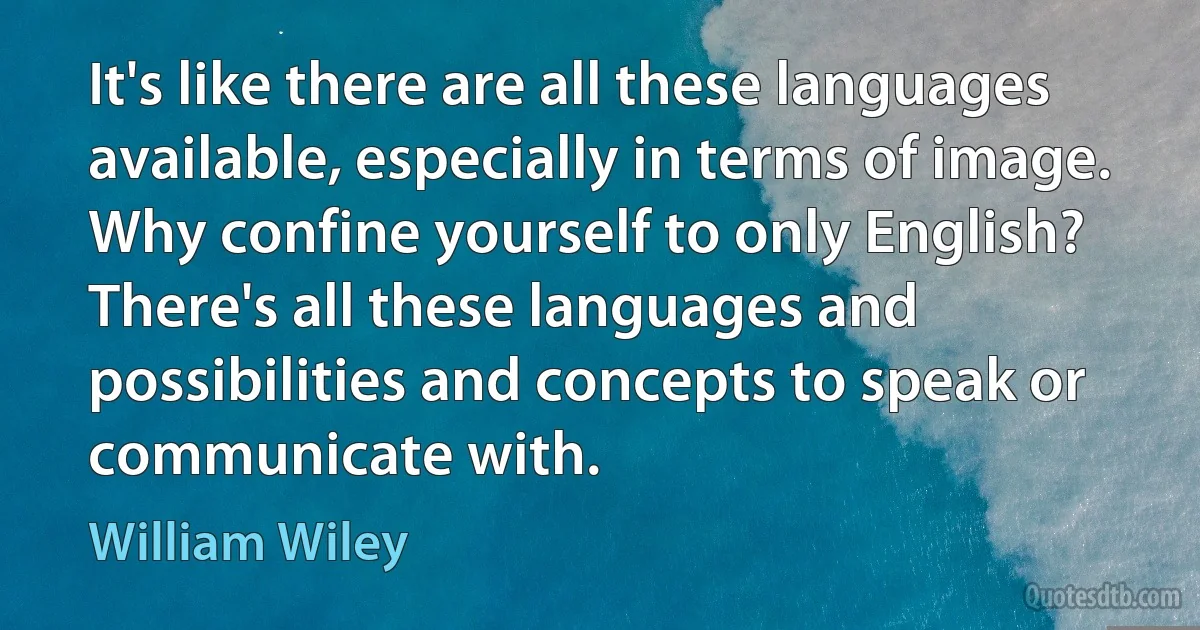 It's like there are all these languages available, especially in terms of image. Why confine yourself to only English? There's all these languages and possibilities and concepts to speak or communicate with. (William Wiley)