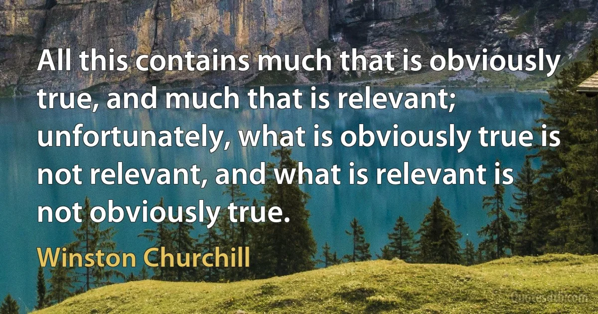 All this contains much that is obviously true, and much that is relevant; unfortunately, what is obviously true is not relevant, and what is relevant is not obviously true. (Winston Churchill)