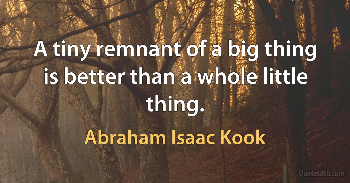 A tiny remnant of a big thing is better than a whole little thing. (Abraham Isaac Kook)