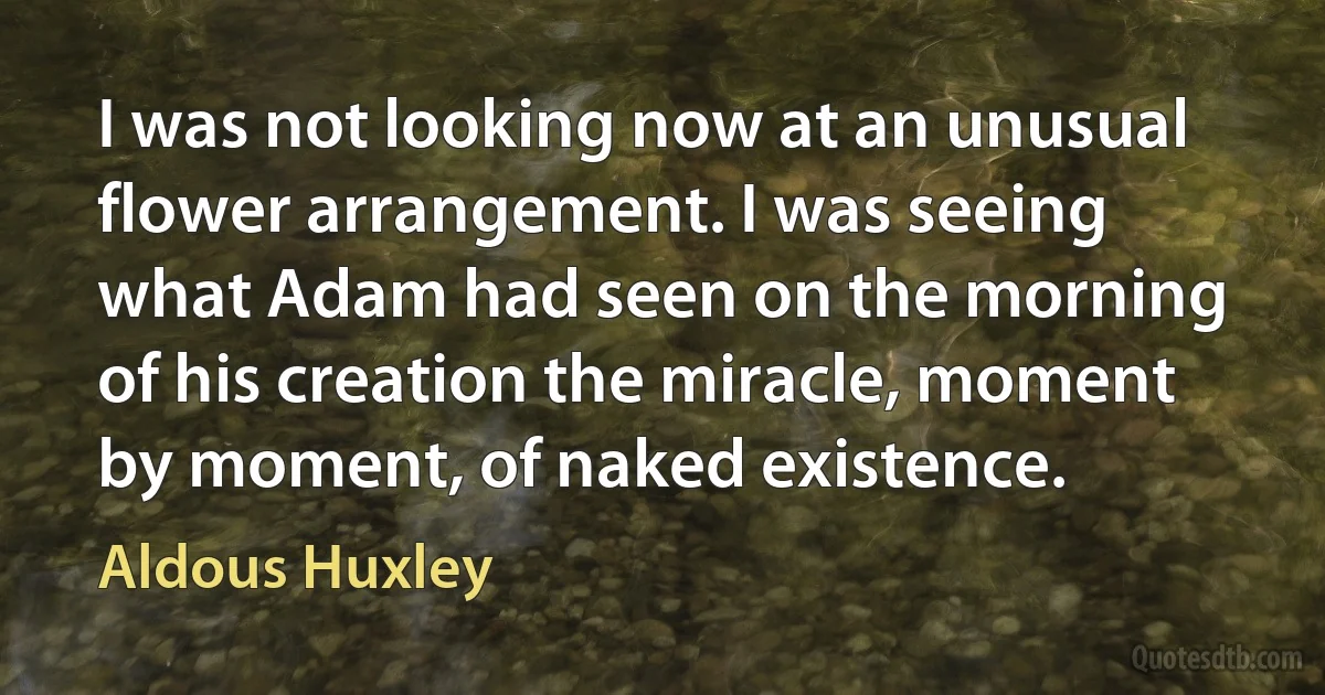 I was not looking now at an unusual flower arrangement. I was seeing what Adam had seen on the morning of his creation the miracle, moment by moment, of naked existence. (Aldous Huxley)