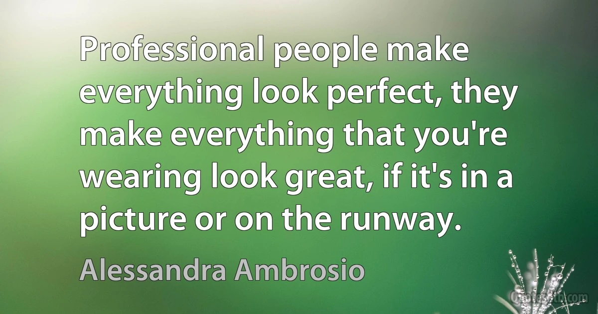 Professional people make everything look perfect, they make everything that you're wearing look great, if it's in a picture or on the runway. (Alessandra Ambrosio)