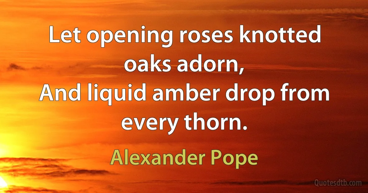 Let opening roses knotted oaks adorn,
And liquid amber drop from every thorn. (Alexander Pope)