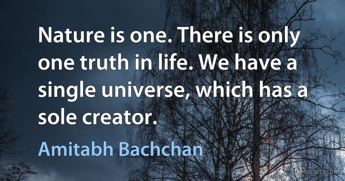 Nature is one. There is only one truth in life. We have a single universe, which has a sole creator. (Amitabh Bachchan)