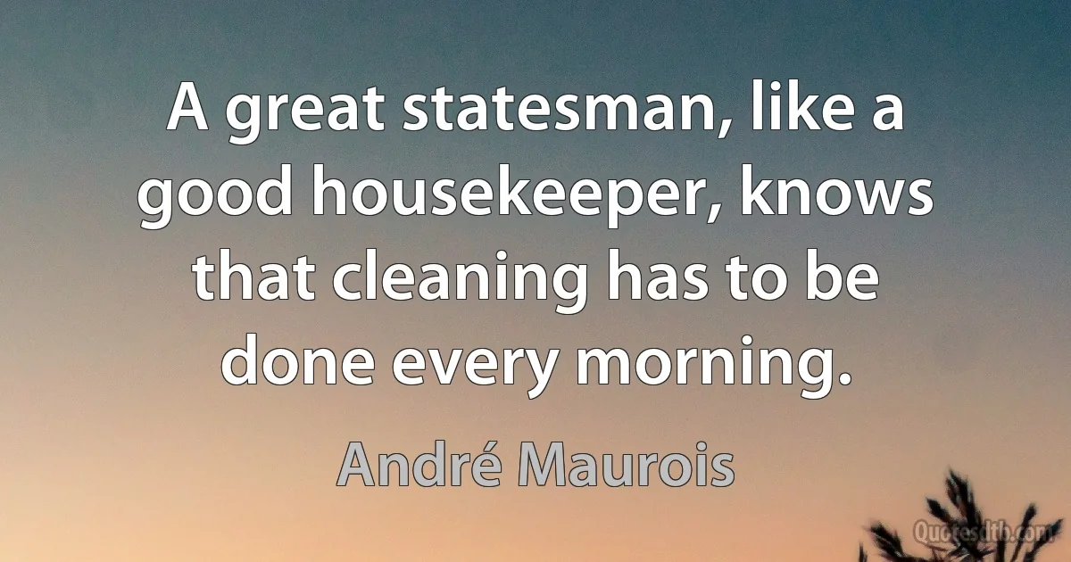 A great statesman, like a good housekeeper, knows that cleaning has to be done every morning. (André Maurois)