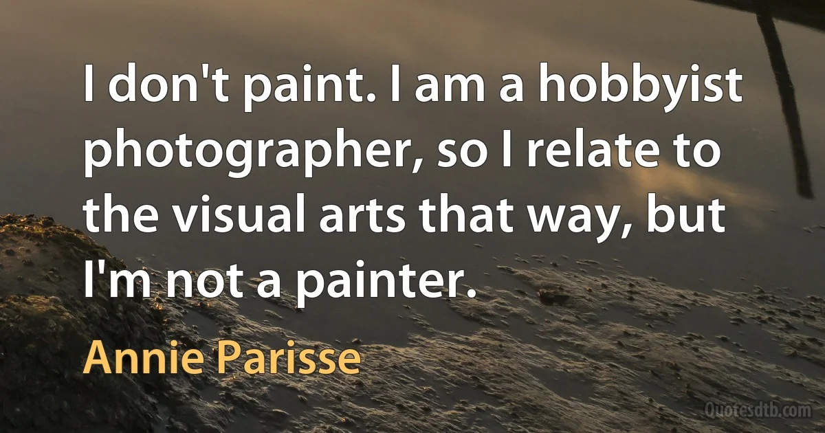 I don't paint. I am a hobbyist photographer, so I relate to the visual arts that way, but I'm not a painter. (Annie Parisse)