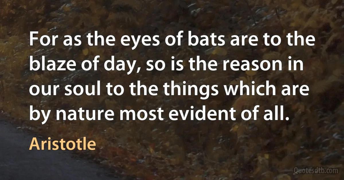 For as the eyes of bats are to the blaze of day, so is the reason in our soul to the things which are by nature most evident of all. (Aristotle)