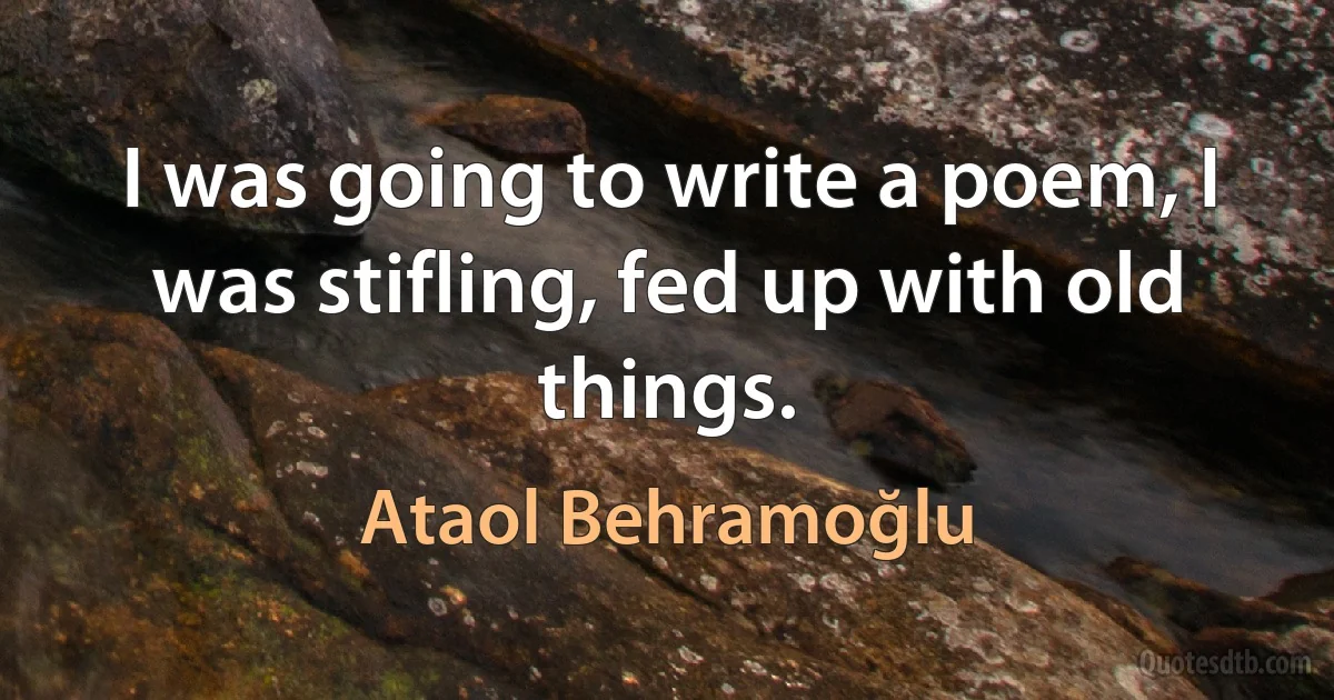 I was going to write a poem, I was stifling, fed up with old things. (Ataol Behramoğlu)