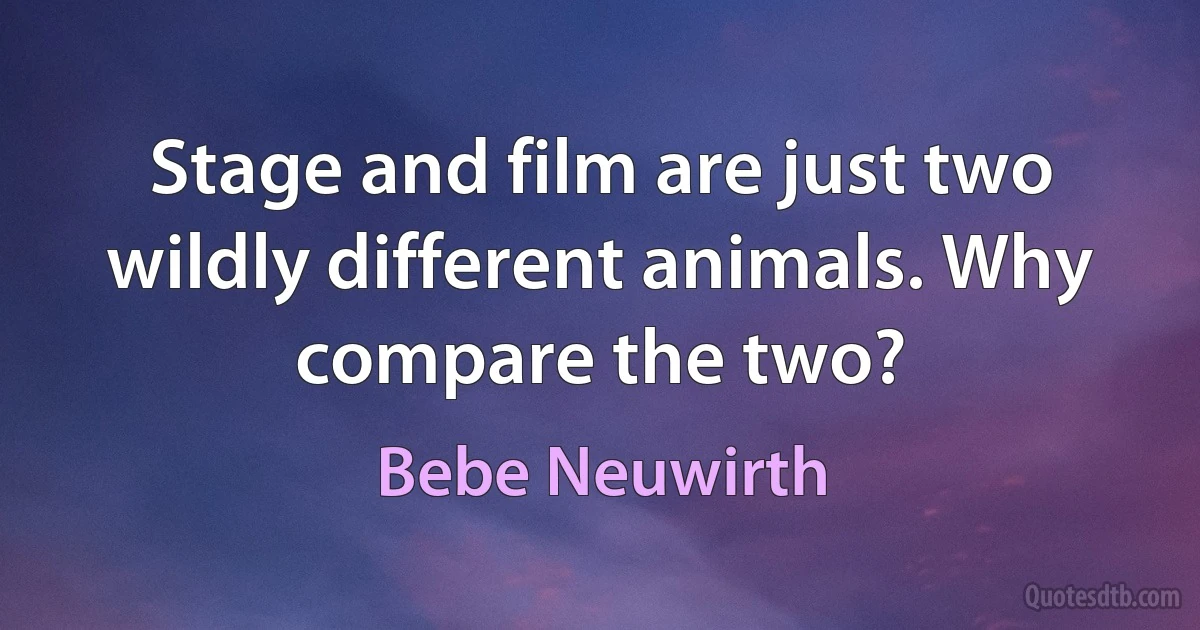 Stage and film are just two wildly different animals. Why compare the two? (Bebe Neuwirth)