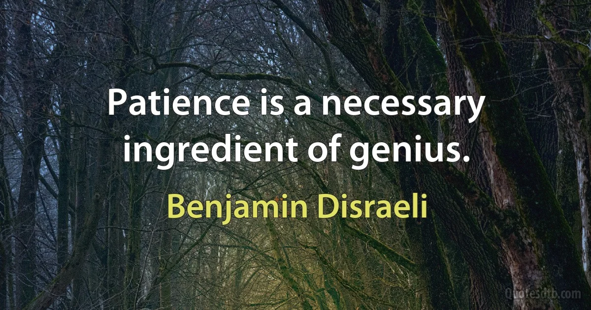 Patience is a necessary ingredient of genius. (Benjamin Disraeli)