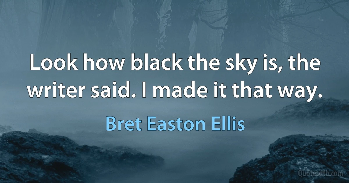 Look how black the sky is, the writer said. I made it that way. (Bret Easton Ellis)