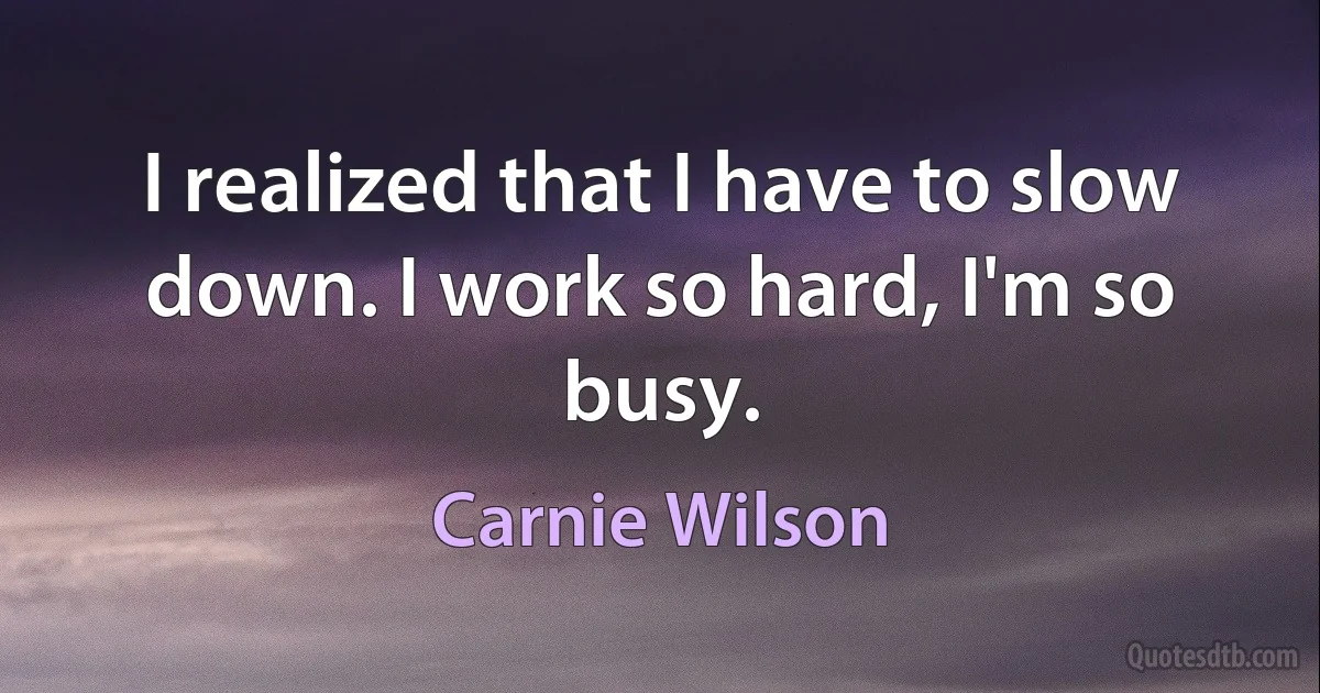 I realized that I have to slow down. I work so hard, I'm so busy. (Carnie Wilson)