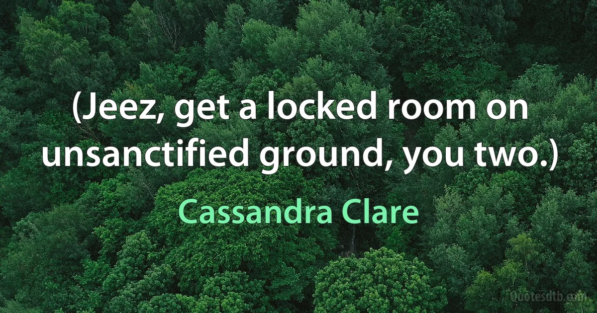 (Jeez, get a locked room on unsanctified ground, you two.) (Cassandra Clare)