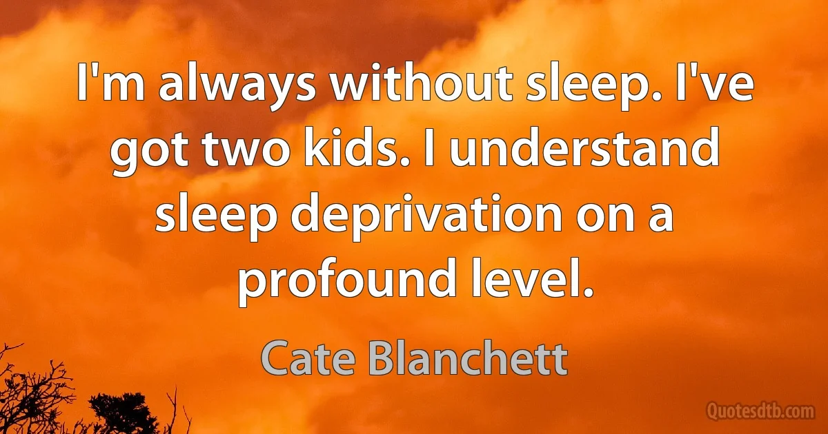 I'm always without sleep. I've got two kids. I understand sleep deprivation on a profound level. (Cate Blanchett)