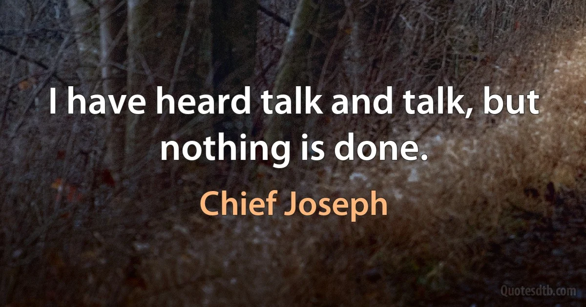 I have heard talk and talk, but nothing is done. (Chief Joseph)